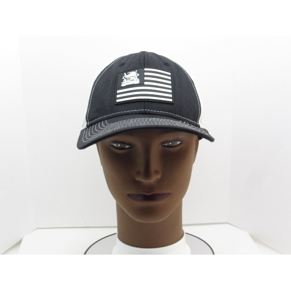 Fierce Headwear 901 Trucker Hat Men's Adjustable Black White Semi Truck Flag